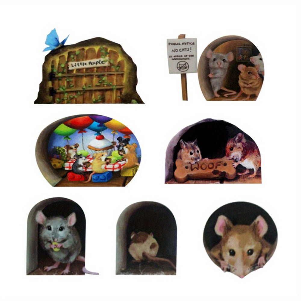 7pcs Funny Mouse Hole Wall Stickers Home Decoration 3D