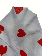 Heart Print Pajama Set Crew Neck Tank Top & Lace Up Shorts Women's Sleepwear