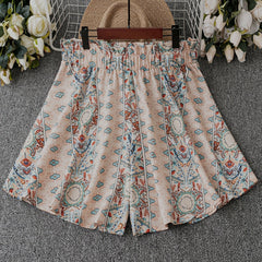  Allover Floral Print High Rise Elastic Loose Shorts