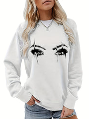 Eye Print Sweatshirt Long Sleeve Crew Neck Women's Clothing