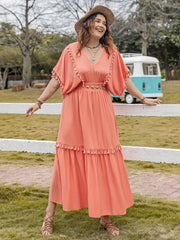  Solid Short Sleeve Maxi Dress