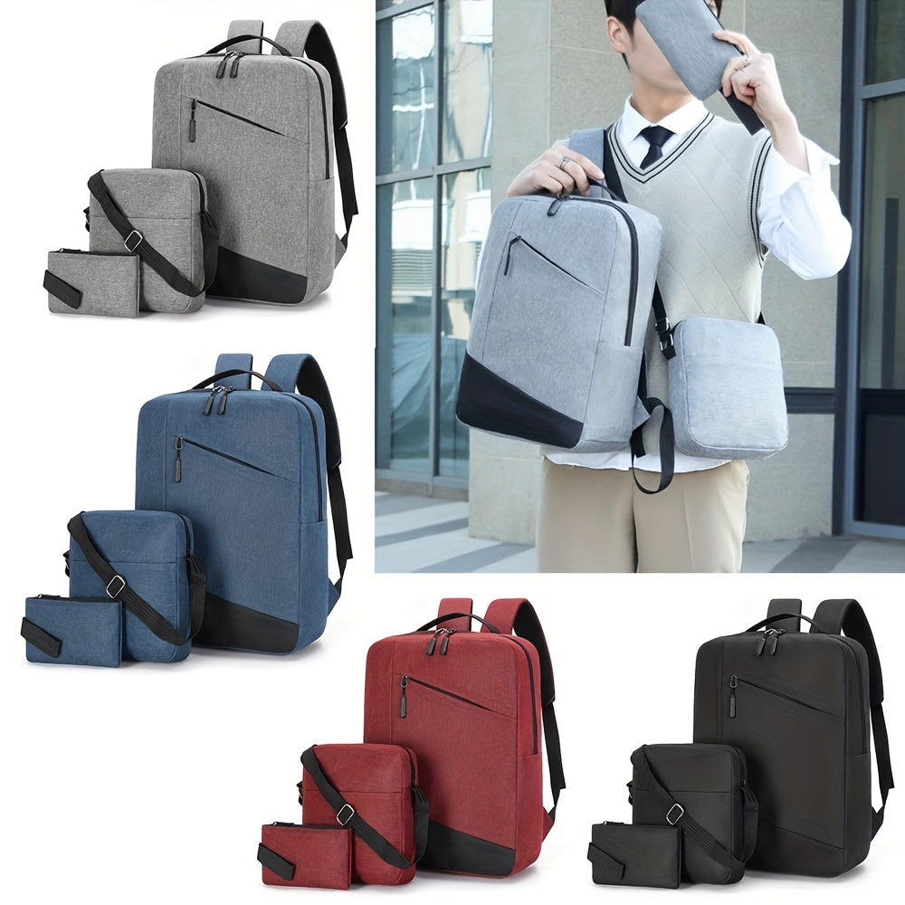 Men's 3pc Backpack Crossbody Bag Set with USB Interface
