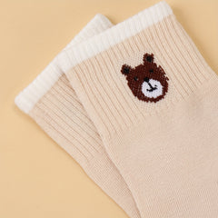 5 Pairs Bear Print Socks Breathable Short Women's Stockings