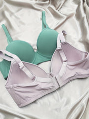 2 Pcs Solid Push Up Bras Comfortable & Breathable T shirt Bra Women's Lingerie