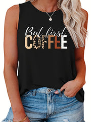  Women's Tank Top Slogan Print Round Neck Stretch Tank Top