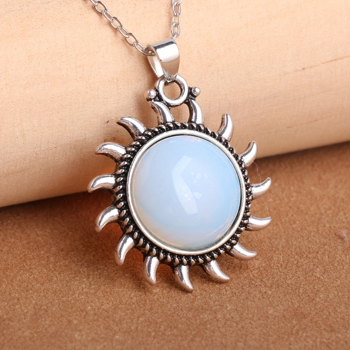 Natural Stone Sunflower Pendant Necklace Boho Style Neck Jewelry Gift
