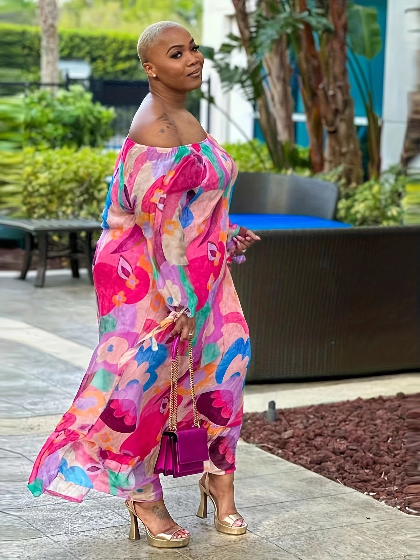 Floral Print Off Shoulder Maxi Dress