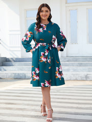  Floral Print Lantern Sleeve Dress