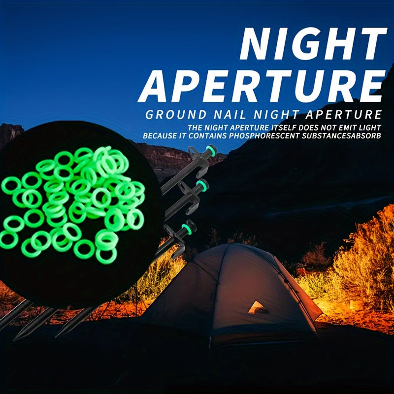 50pcs Green Camping Ground Nail Night Luminous Rings Tents Accessories