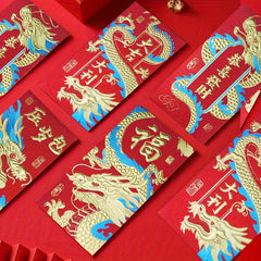 6 Dragon Themed Red Envelopes for Weddings & Birthdays