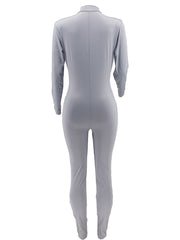 Solid Skinny Zip Up Jumpsuit Long Sleeve Stretchy Women's Clothing