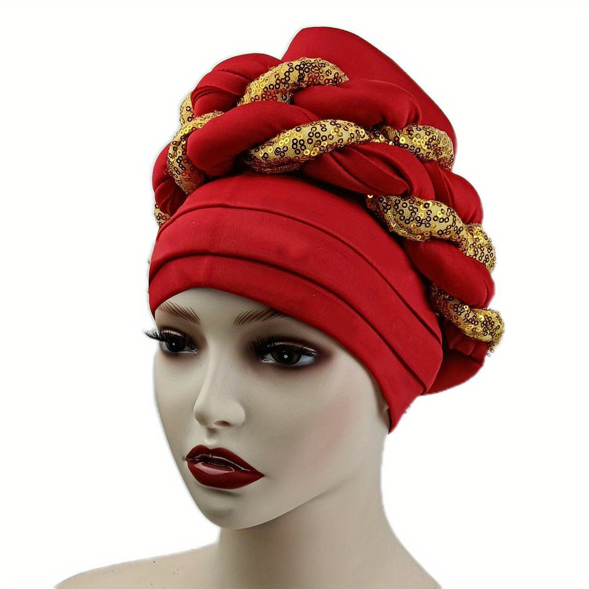 Sequin Braid Turban Cap Pleated Head Wrap Elastic Bonnet Chemo Hats