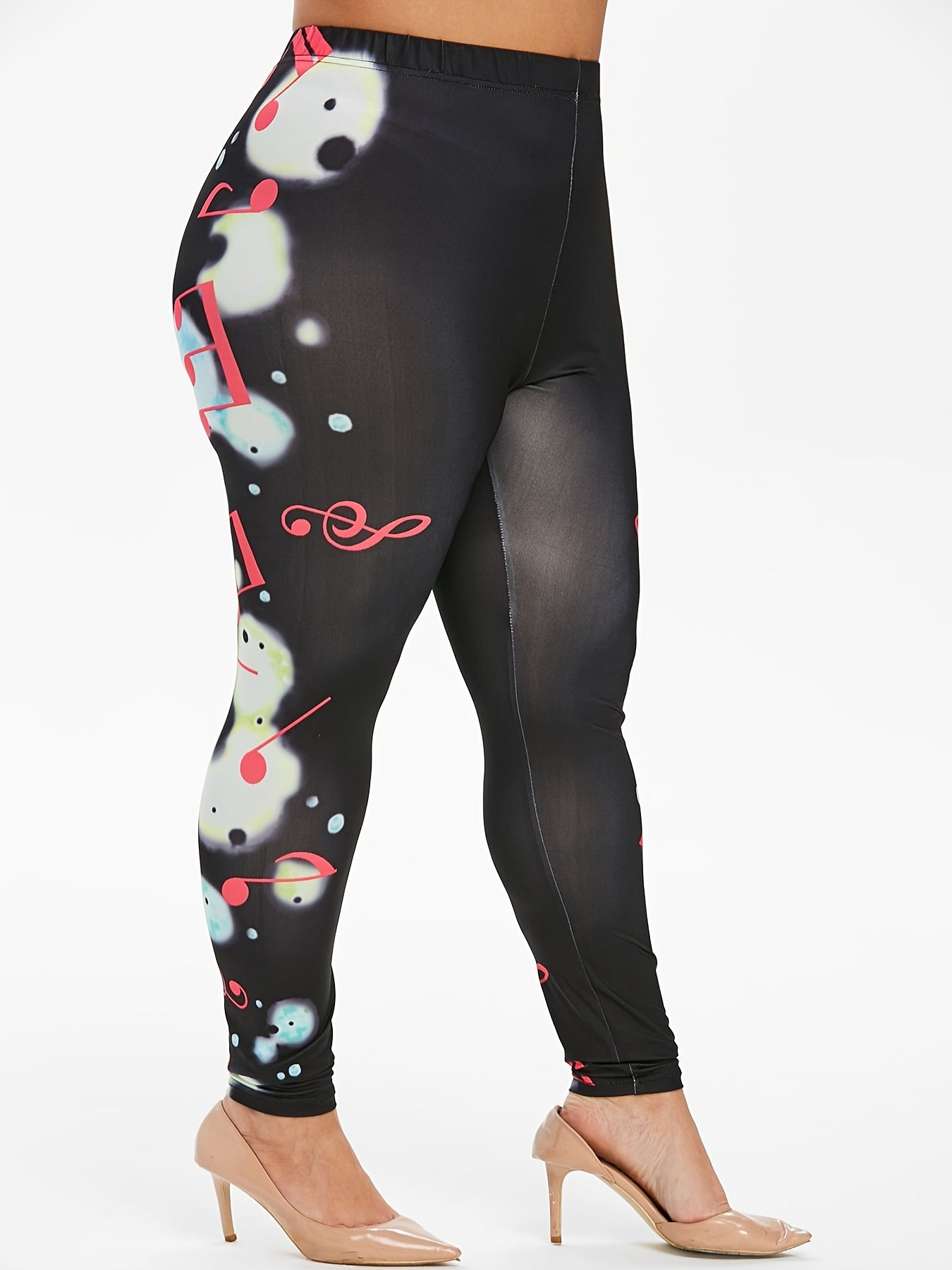 Music Note Print Plus Size Skinny Leggings