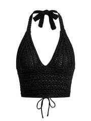 Y2K Crop Sweater Bralette Halter Neck Casual Sweater Women