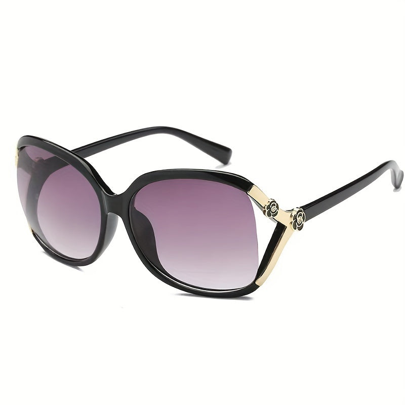 Oversized Round Sunglasses Gradient Lens Flower Decor UV400
