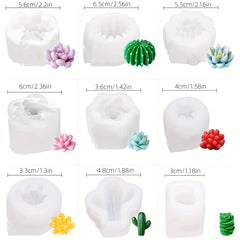 3D Succulent Cacti Candle Mold 9 Pcs