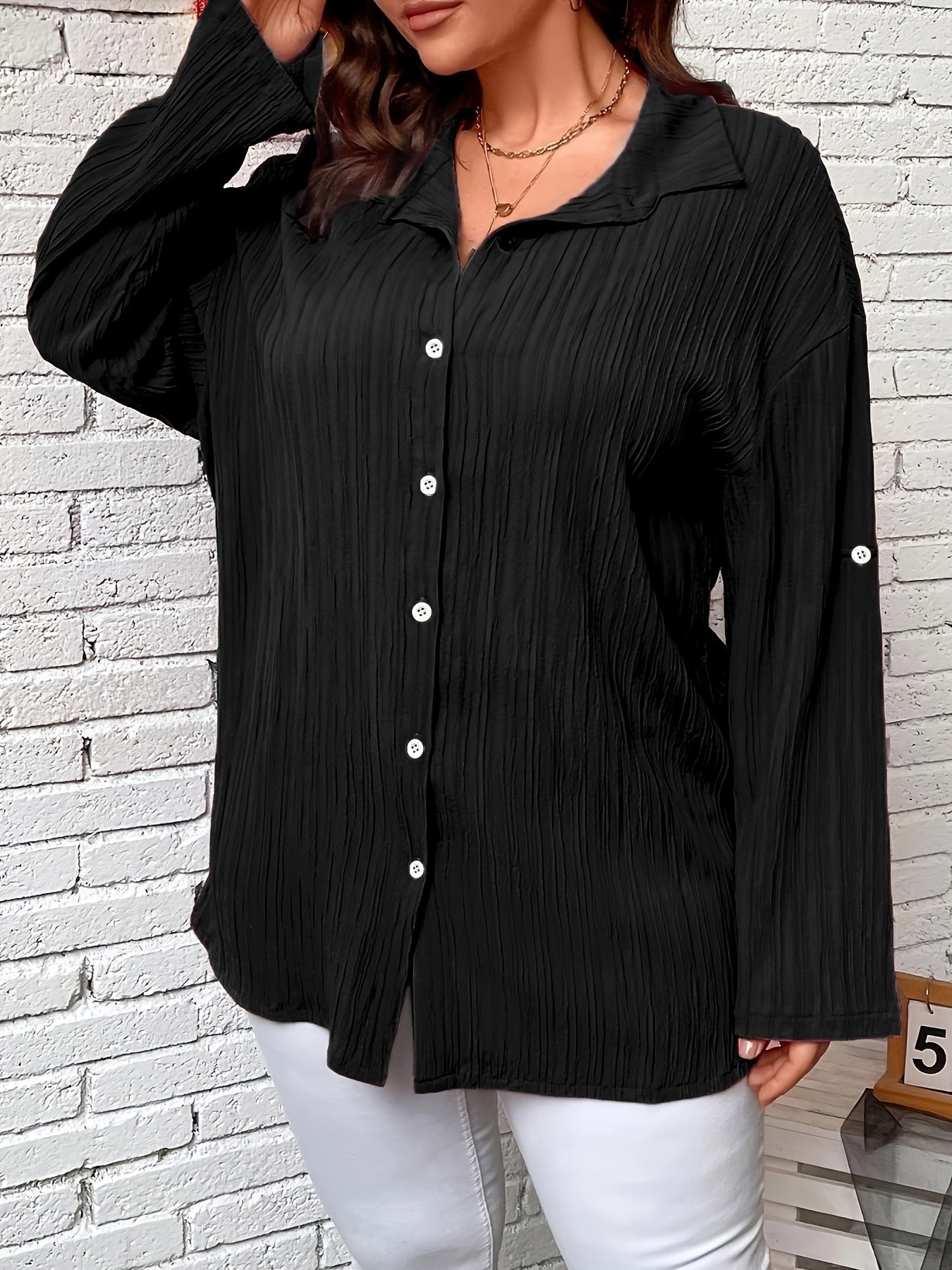  Women's Solid Button Up Blouse
