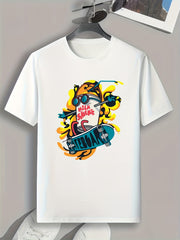Skateboard And Drink Print Men's Graphic T shirt Casual Summer Tee