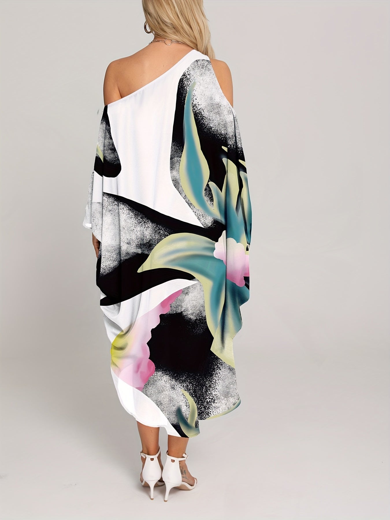  Floral Print One Shoulder Cover Up Dress