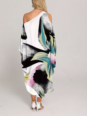  Floral Print One Shoulder Cover Up Dress