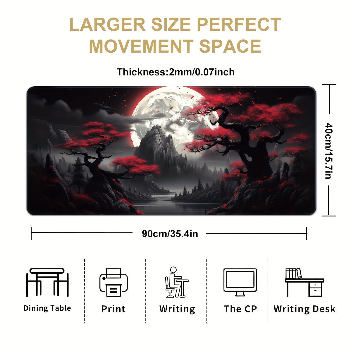 Dark Red Moon Desk Mat Large Gaming Mouse Pad Non Slip Computer Mat