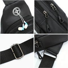Men's Crossbody Bag Multifunctional Shoulder Bag With Earphone Hole