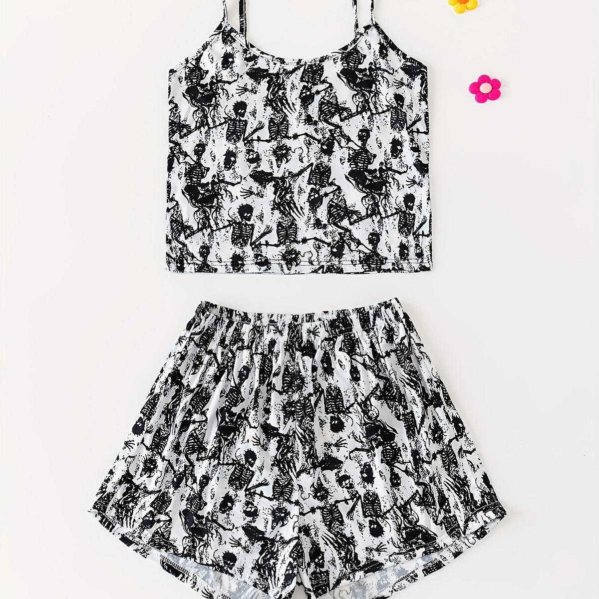 Skull Print Halloween Pajama Set Cami Top & Shorts