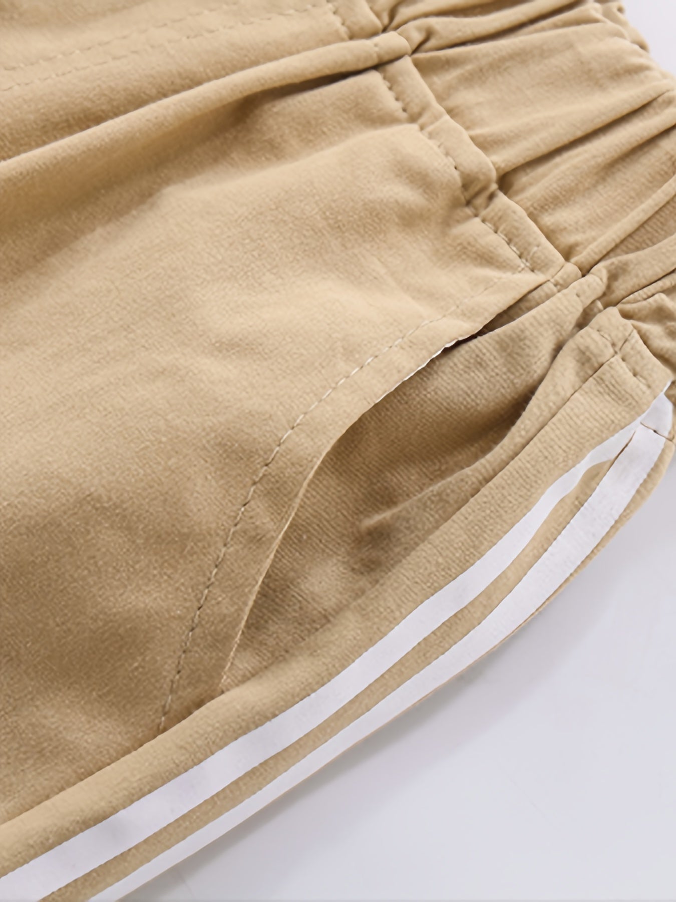 Boys Khaki Striped SOUL Print Elastic Waist Pocket Shorts