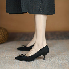 Women's Rhinestone Square Buckle Stiletto Heels