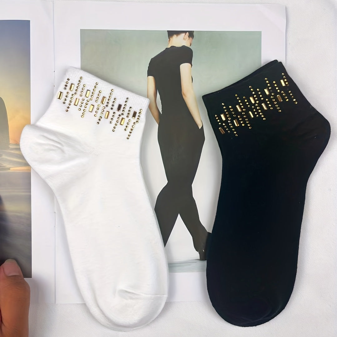 5 Pairs Rhinestone Crew Socks for Women