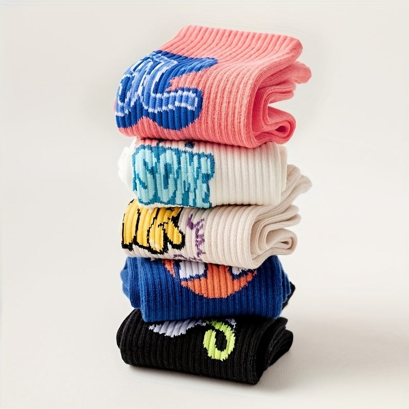 5 Pairs Letter Graffiti Street Socks Women's Stockings & Hosiery