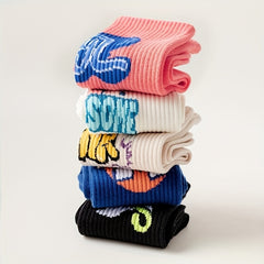 5 Pairs Letter Graffiti Street Socks Women's Stockings & Hosiery