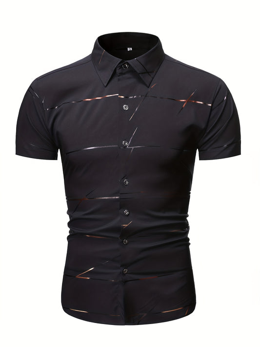 Men's Solid Lapel Short Sleeve Summer Shirt - Button Up Casual Business Formal