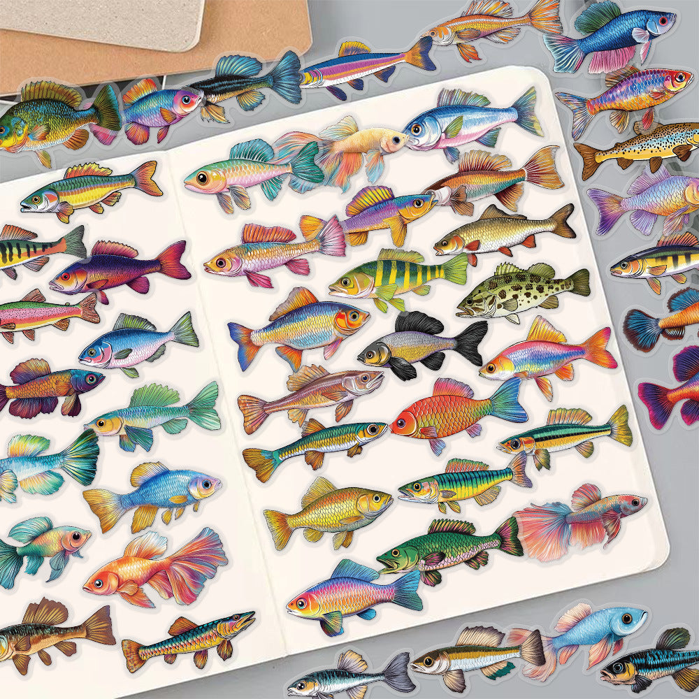50pcs Vibrant Fish Stickers Waterproof Vinyl Decals for Water Bottles Laptops