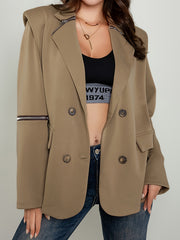  Zipper Shoulder Pads Long Sleeve Blazer