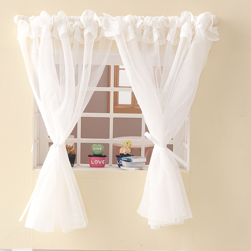 Dollhouse Lace Trim Window Curtain for Fairy Decor