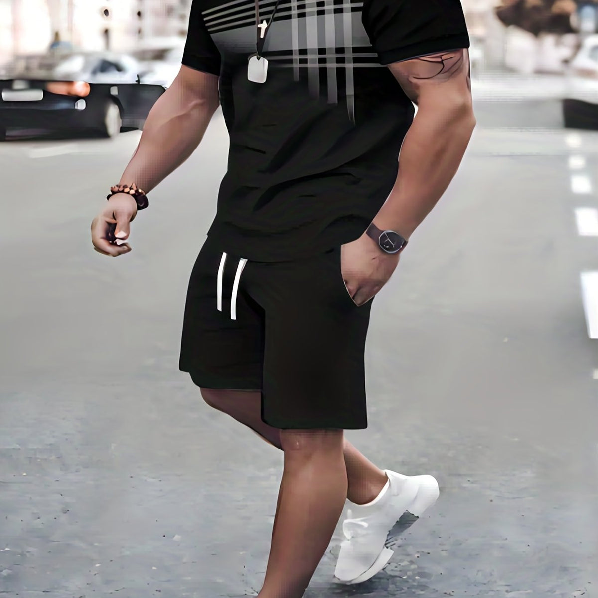 Men's Casual Short Sleeve T-shirt & Shorts Set for Summer