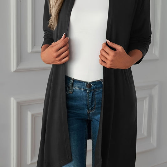  Solid Long Sleeve Open Front Cardigan