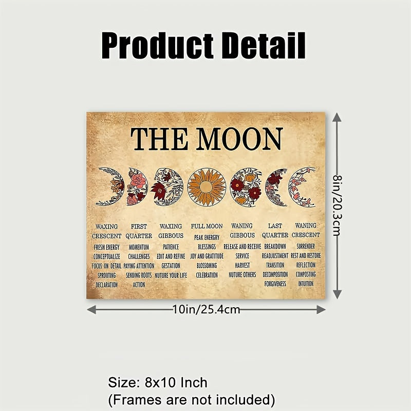 Moon Phases Witch Decor Retro Paper Sign - Home Decoration Gift - 8x10 Inc