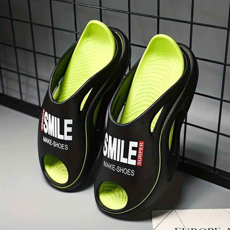 Men's Letter Print Non Slip Platform Slides