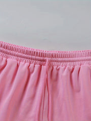  Sporty Shorts Women's Plus Solid Elastic Drawstring High Rise Shorts