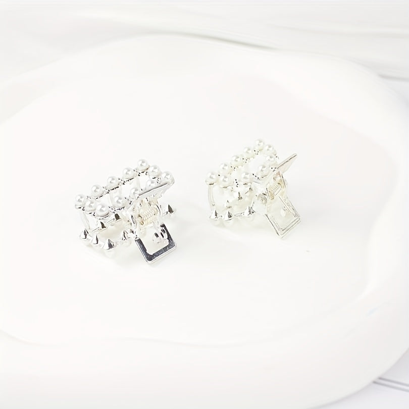 4pcs Silvery Mini Hair Claw with Faux Pearl Ponytail Holder