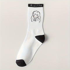 5 Pairs Cartoon Print Socks Women's Stockings Comfy & Mid Tube Hosiery
