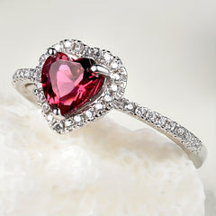 925 Silver Red Love Faux Gemstone Ring Wedding Banquet Jewelry Gift