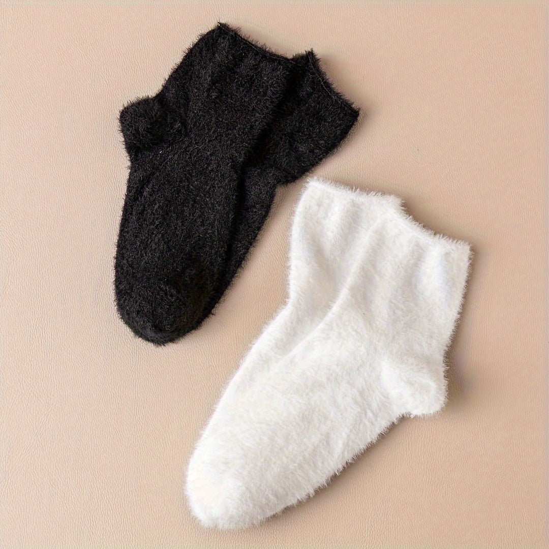3 Pairs Warm Fuzzy Crew Socks For Winter Women's Stockings