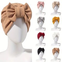Solid Bowknot Turban Cap Elastic Head Wrap Lightweight Ramadan Head Scarf