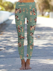 Cowboy Print High Rise Western Leggings For Women Plus Size