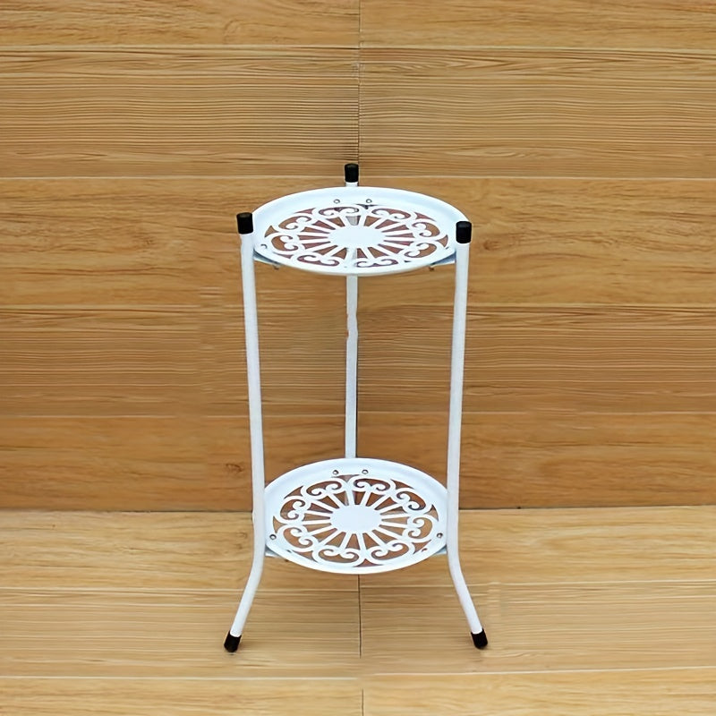 1pc Double Iron Art Flower Stand for Courtyard Balcony Succulent Green Straw