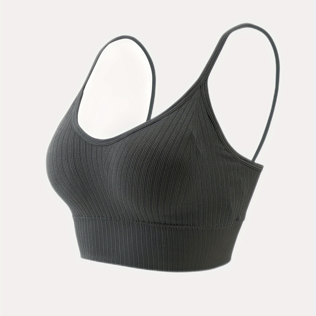 Ribbed Wireless Sports Bra Breathable Yoga Spaghetti Strap Bra