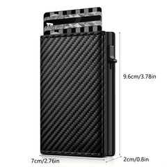 Men's Carbon Fiber Magnetic Card Holder Airtag Leather RFID Zipper Coin Purse